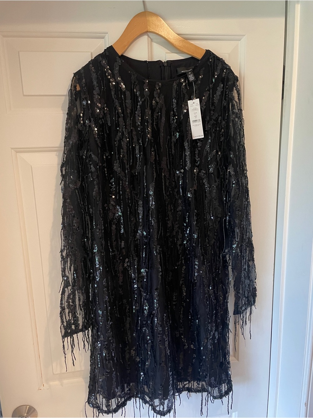White House Black Market Black Sequin Fringe Coat